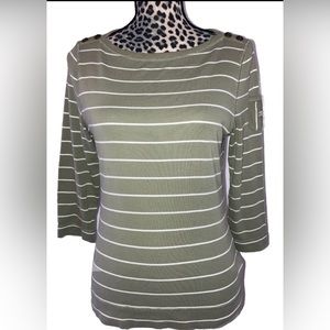 Lauren Ralph Lauren Blouse L Classic Core 3/ 4 Sleeve Boat Neck Green  23L X 19w